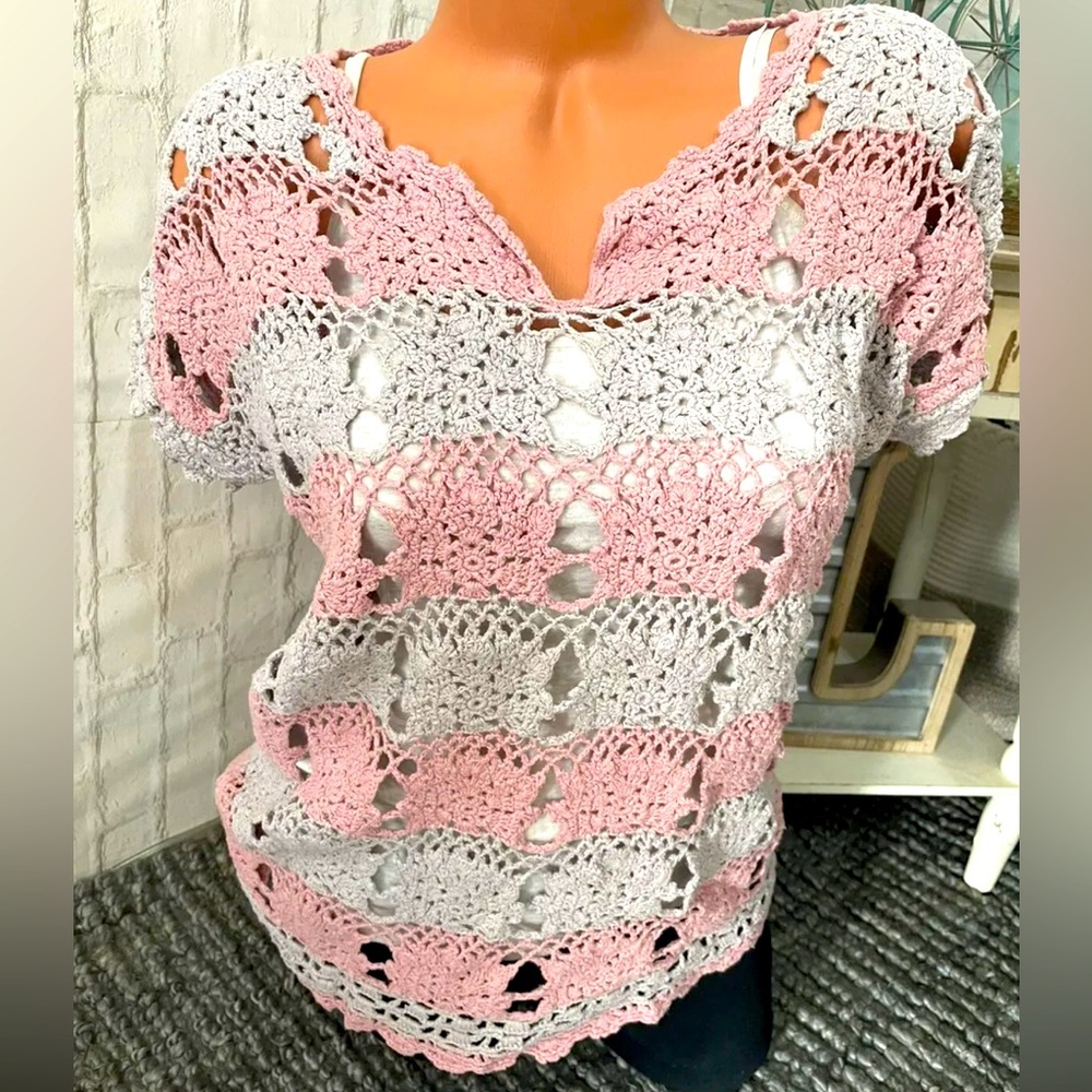 Free People Vintage Peach/Taupe Crochet Sweater S Worn Twice!